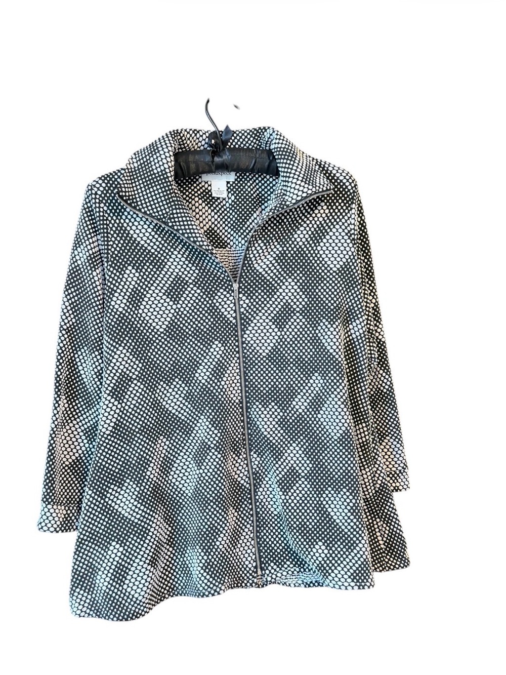 Peck & Peck Black and White Zip-Front Patterned Jacket